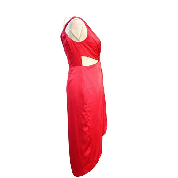 AMUR Deena One Shoulder Cut Out Hot Pink Satin Cocktail Dress $495 Sz 4 - Picture 3 of 8
